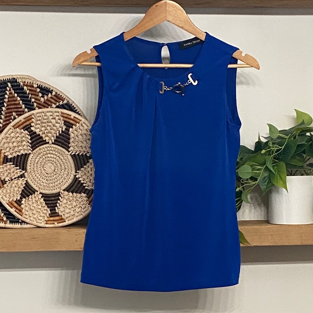 Ivanka Trump Royal Blue Top with Gold Accents Size XS